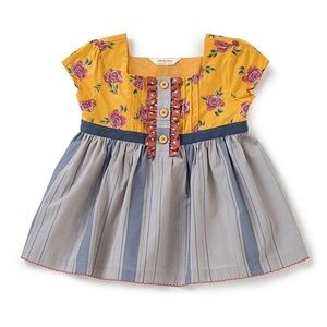 Matilda Jane Yellow Floral & Blue Stripe Down Home Button-Front Tunic Girls 10